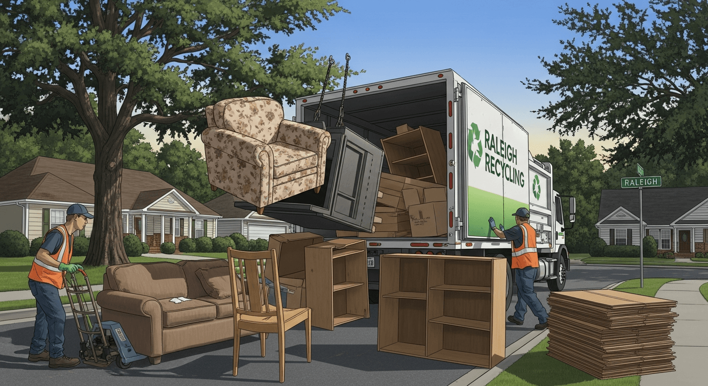 Furniture loaded onto recycling truck