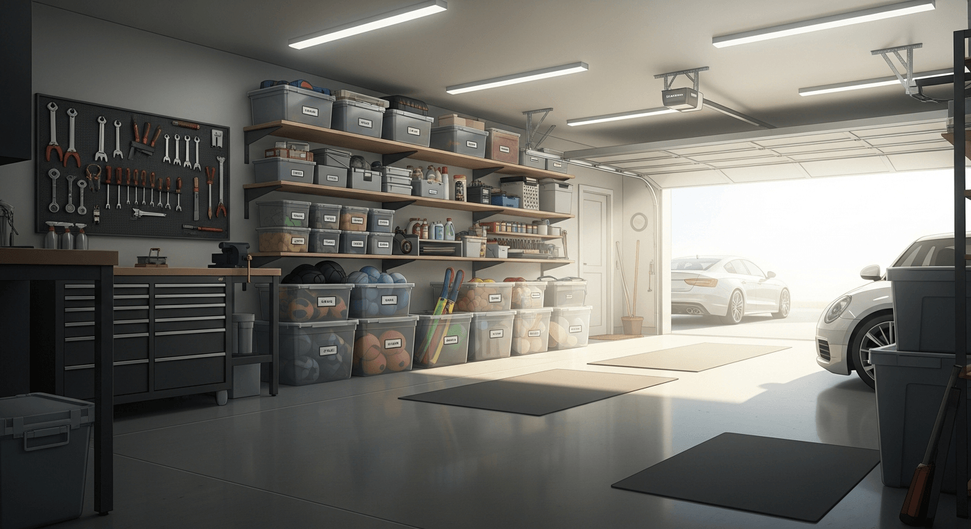 Neatly organized clean garage