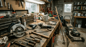 Photos of tools, bikes, sports equipment